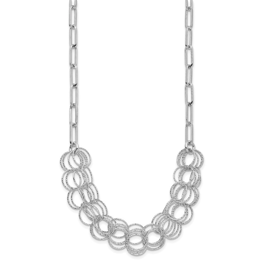 Sterling Silver Rhodium-plated Polished/Textured Circles Necklace