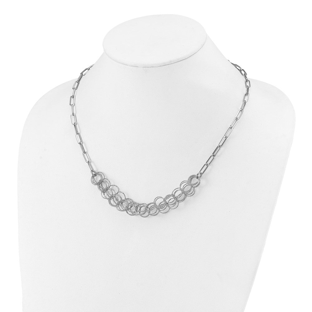 Sterling Silver Rhodium-plated Polished/Textured Circles Necklace