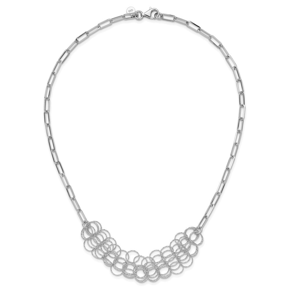 Sterling Silver Rhodium-plated Polished/Textured Circles Necklace