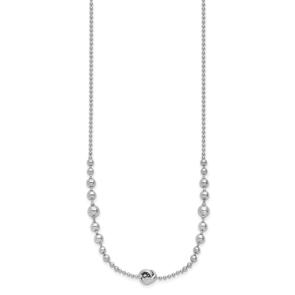 Sterling Silver Rhodium-plated Polished Beaded w/ 2.5in ext. Necklace