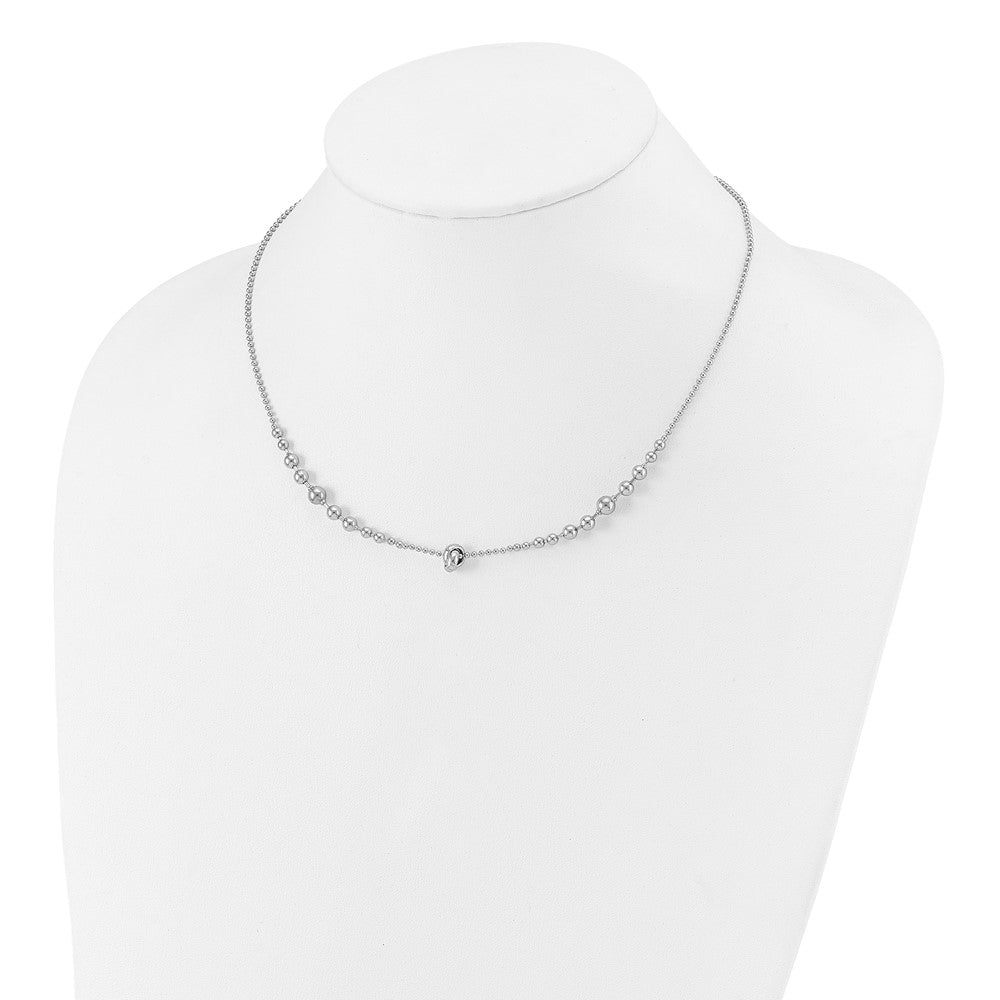 Sterling Silver Rhodium-plated Polished Beaded w/ 2.5in ext. Necklace
