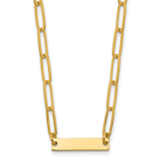 Sterling Silver Gold-plated Polished Bar Necklace w/ 2in ext. Necklace
