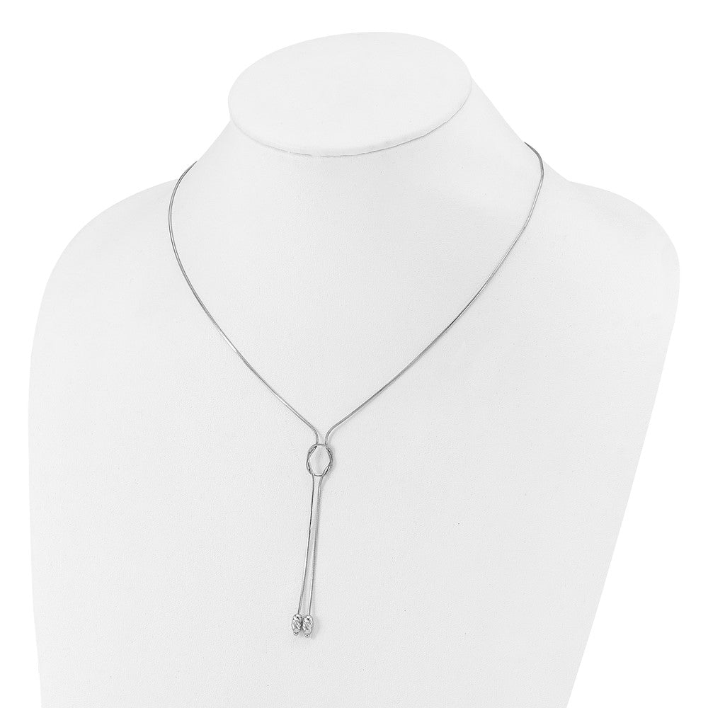 Sterling Silver RH-plated D/C Beads Fancy Loop Drop Necklace