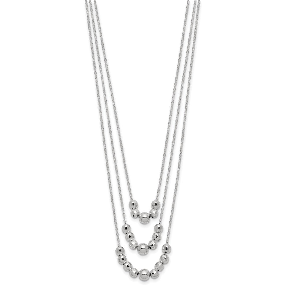 Sterling Silver Polished 3-Strand Beaded Necklace