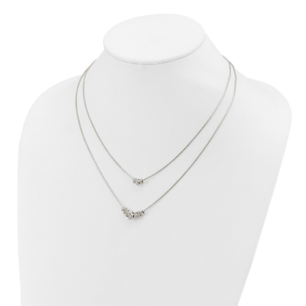 Sterling Silver Double Rings 2-Strand w/2 in ext Necklace