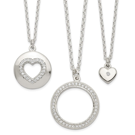 Sterling Silver 3 CZ Pendants all 16 (Necklace Set)