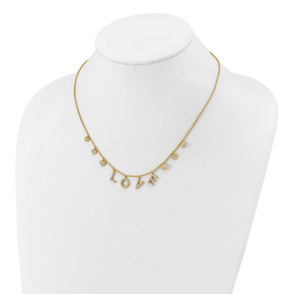Sterling Silver Gold-tone CZ LOVE w/2in ext Necklace