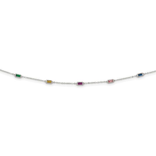 Sterling Silver Rhodium-plated Polished Multicolor CZ Necklace