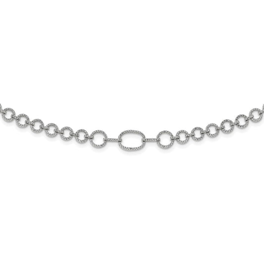 Sterling Silver Rhodium-plated Polished CZ Fancy Link w/3 in ext. Necklace