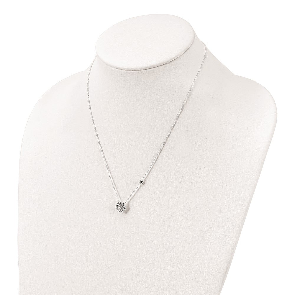 Sterling Silver Polished Floral CZ Necklace
