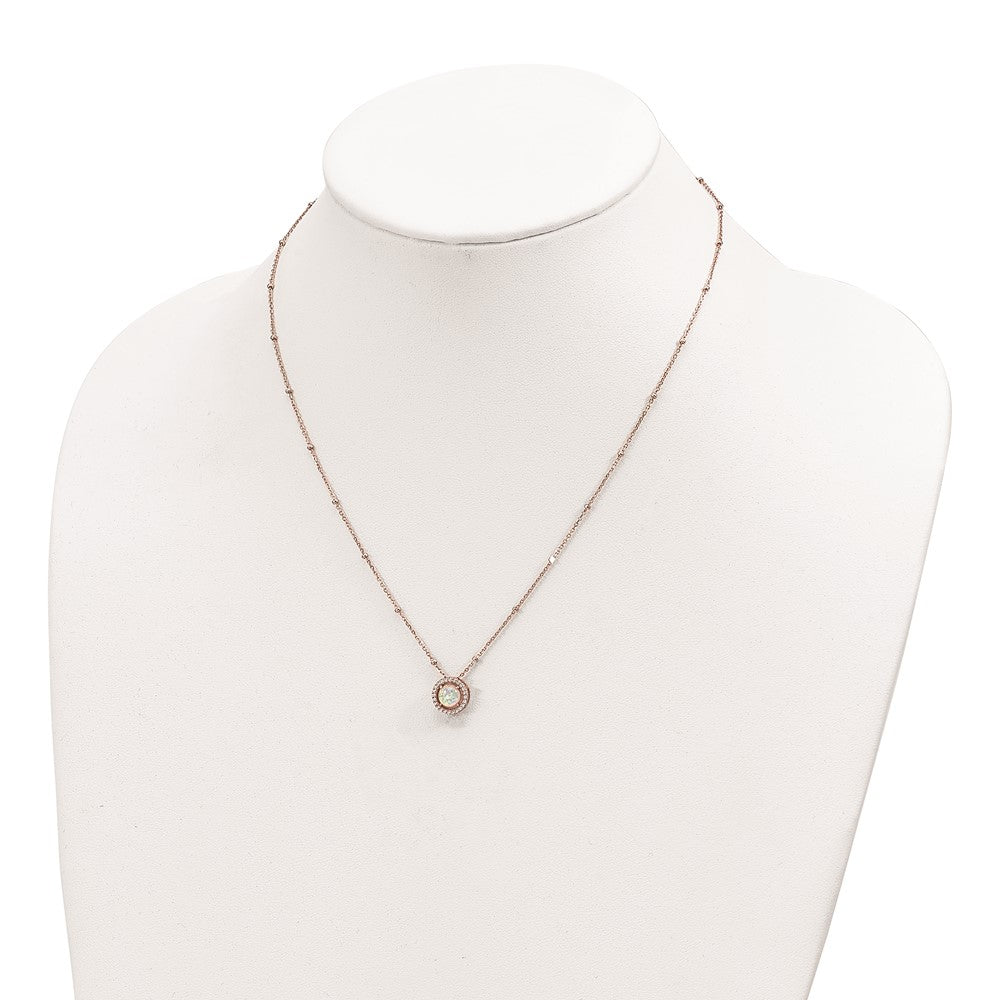 Sterling Silver Rose-tone White Created Opal CZ w/2 in ext. Necklace