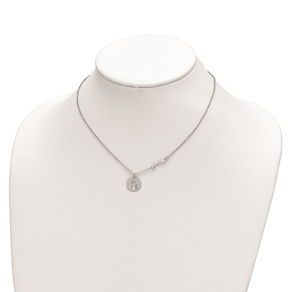 Sterling Silver Rhodium-plated Kitty and Fish w/1 in Ext Necklace