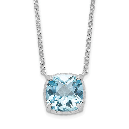 Sterling Silver Rhodium-plated Square Blue Topaz w/2 in ext. Necklace