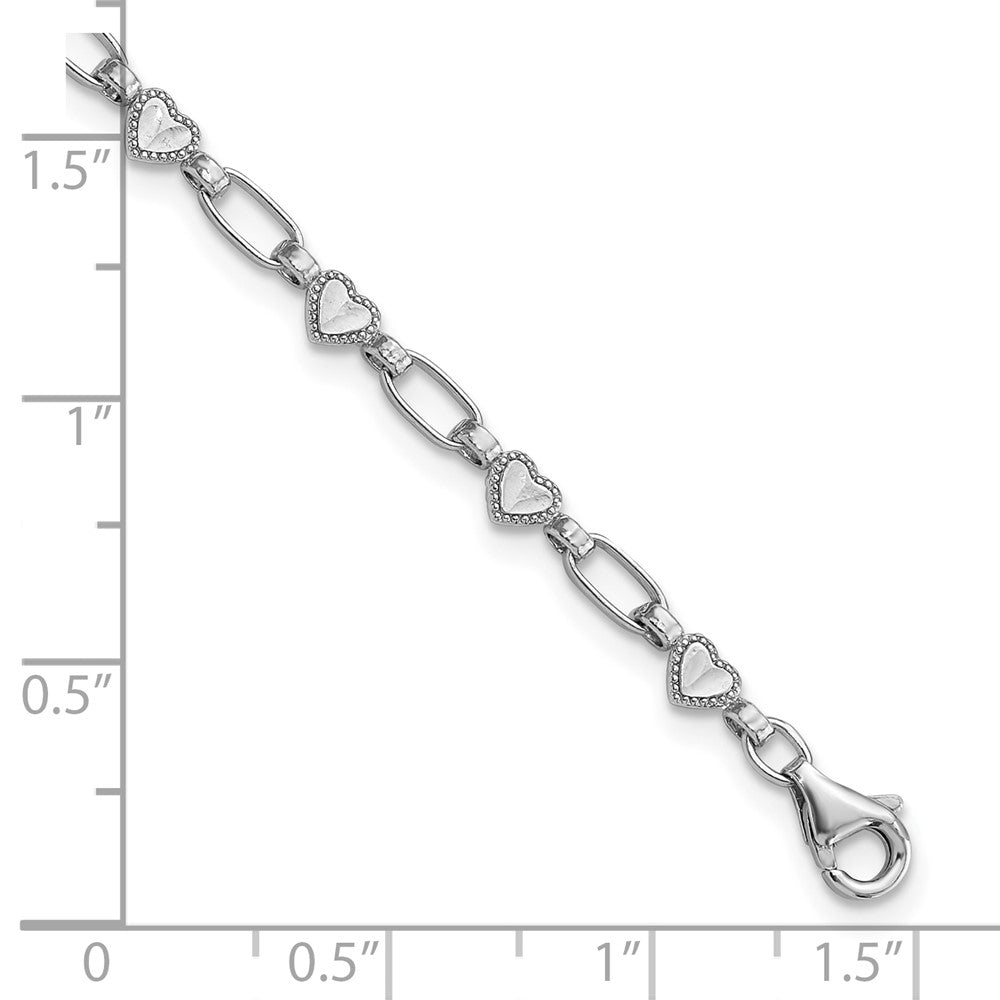 Sterling Silver Rhodium-plated Heart 7.5in Bracelet