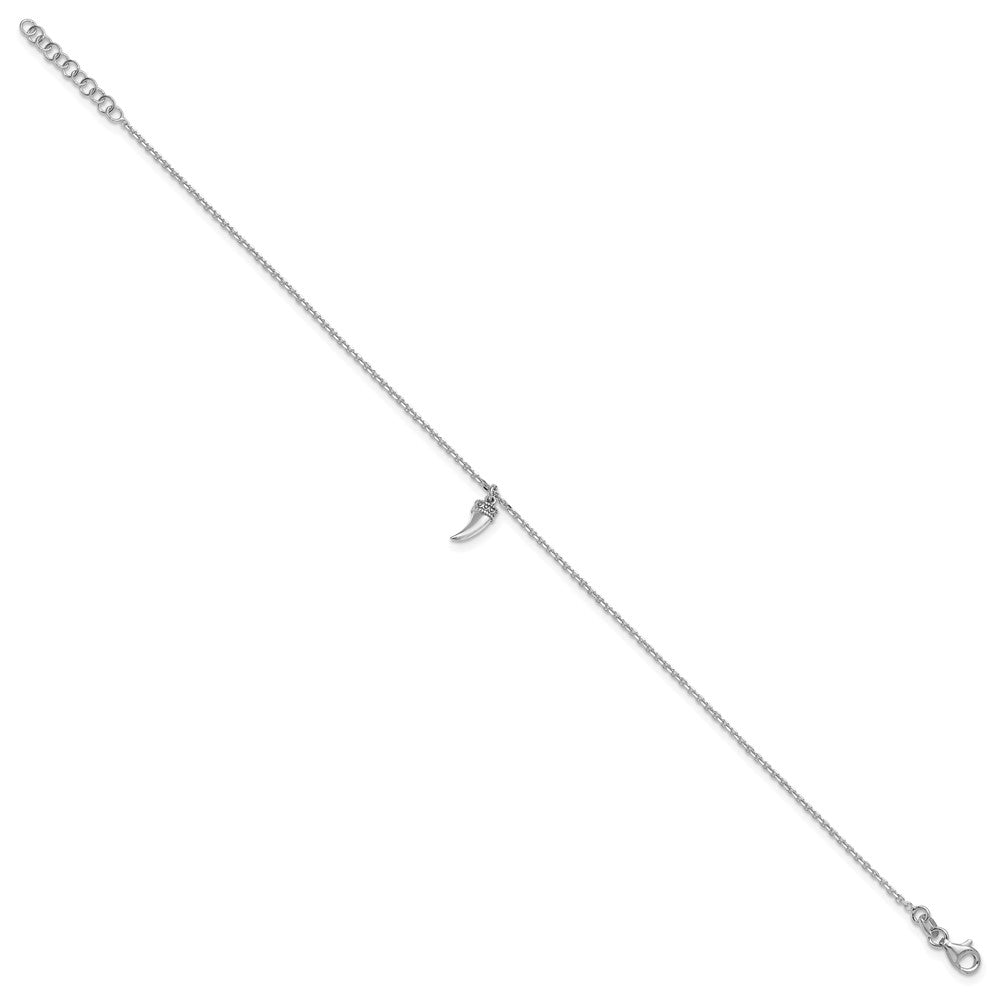 Sterling Silver Rhodium-plated 3D Horn 9in Plus 1in ext. Anklet