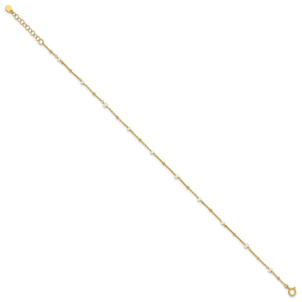 Sterling Silver Gold-tone 3mm FWC Pearl 9in Plus 1in ext Anklet