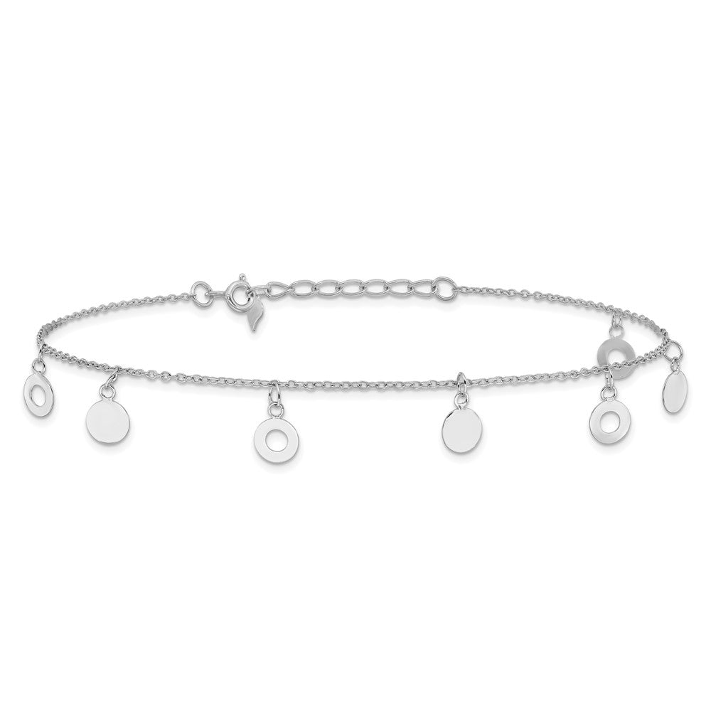 Sterling Silver Rhodium-plated Polished Circle 9.5in Plus 1in ext. Anklet