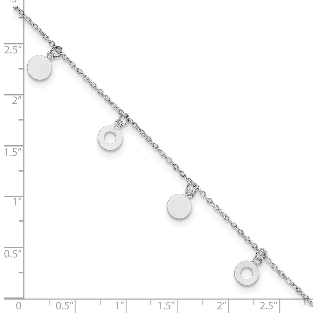Sterling Silver Rhodium-plated Polished Circle 9.5in Plus 1in ext. Anklet