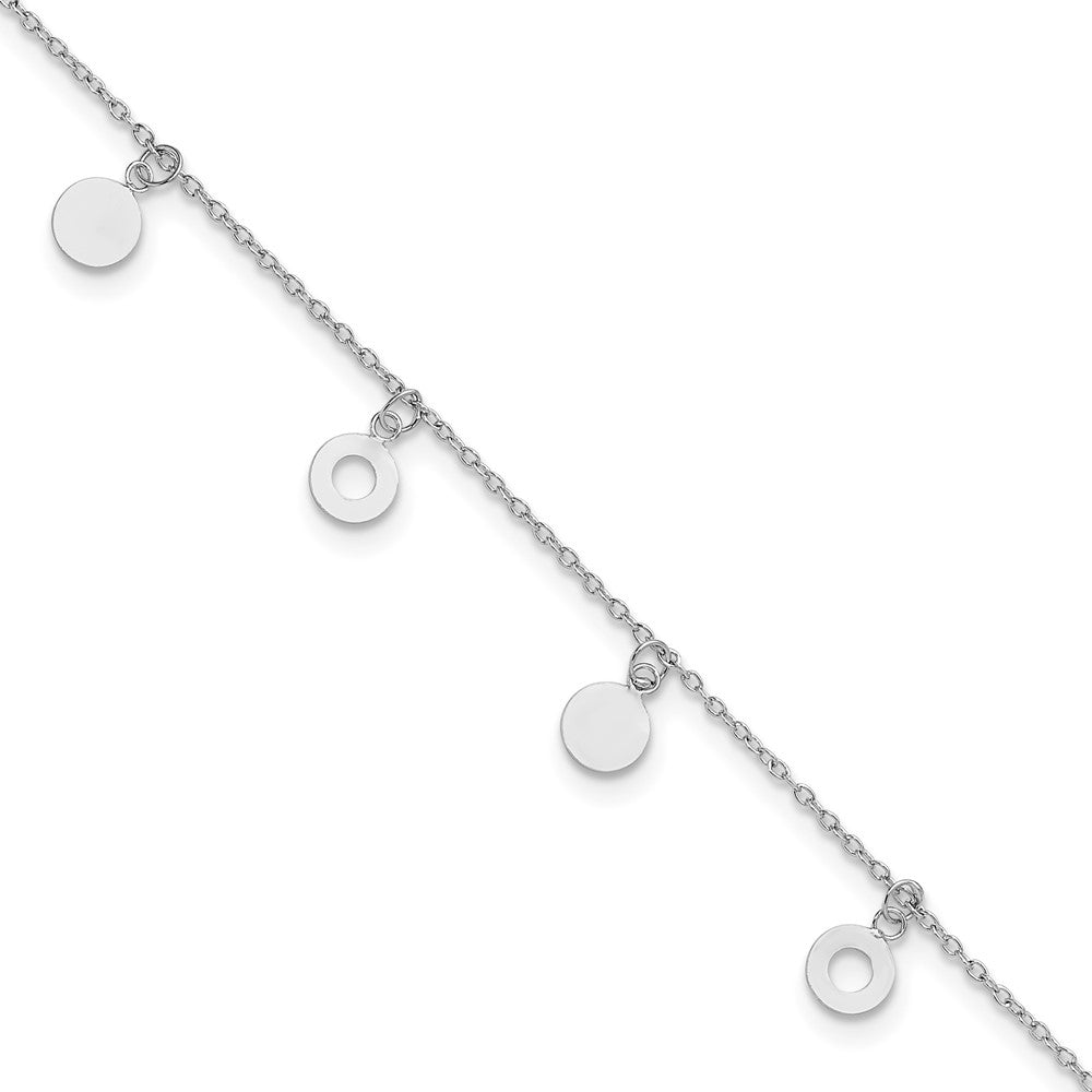 Sterling Silver Rhodium-plated Polished Circle 9.5in Plus 1in ext. Anklet