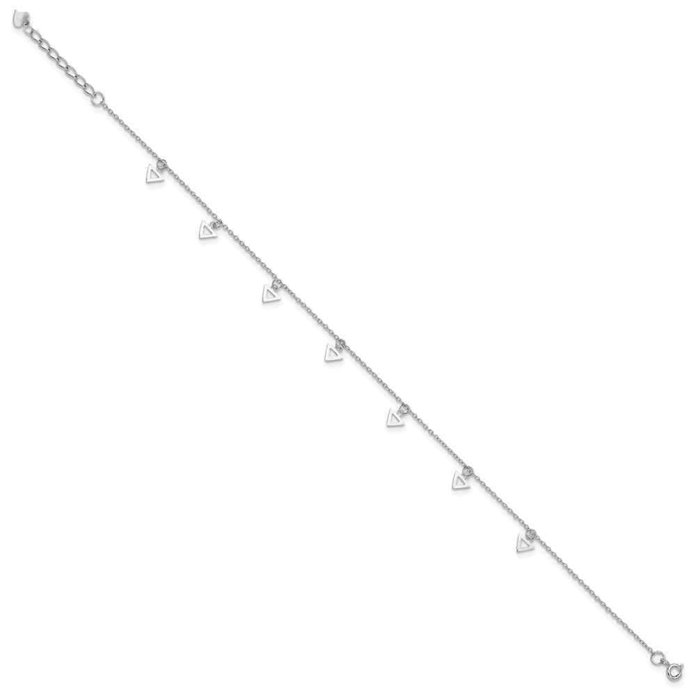Sterling Silver Rhodium-plated Polished Triangle 9.5in Plus 1in ext. Anklet