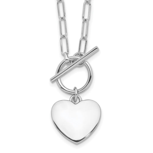 Sterling Silver Rhodium-plated Heart Toggle Paperclip Link 17in Necklace