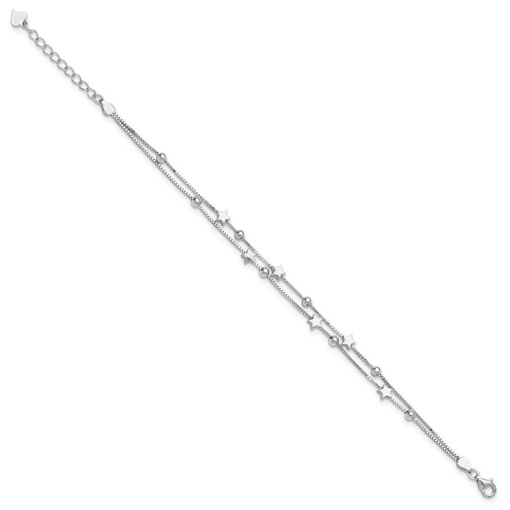 Sterling Silver Rhod-plated 6.5 1in ext Two Strand Star/Bead Bracelet
