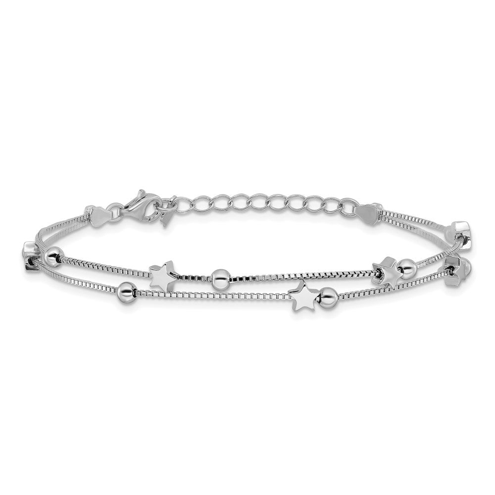 Sterling Silver Rhod-plated 6.5 1in ext Two Strand Star/Bead Bracelet