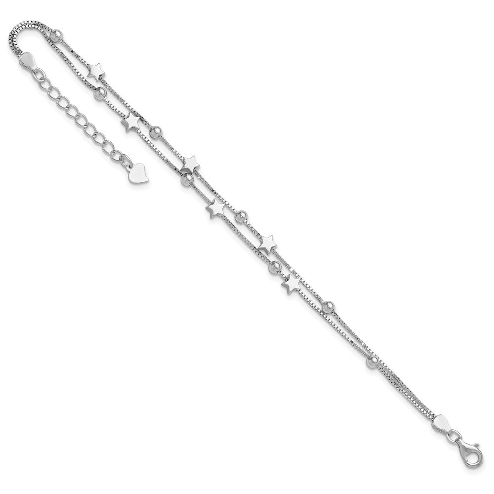Sterling Silver Rhod-plated 6.5 1in ext Two Strand Star/Bead Bracelet