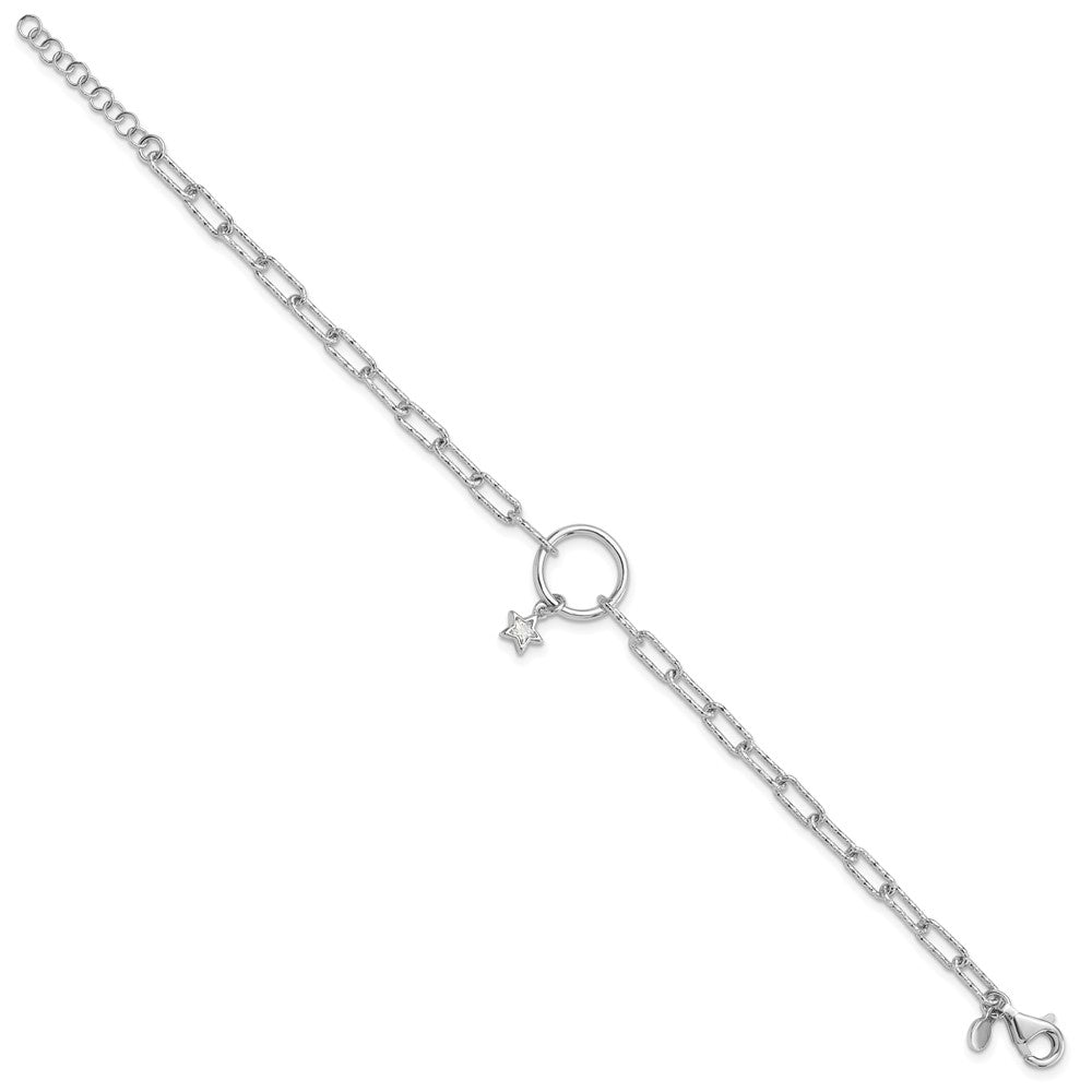 Sterling Silver Rhodium-plated D/C CZ Star 7in w/1in ext. Bracelet