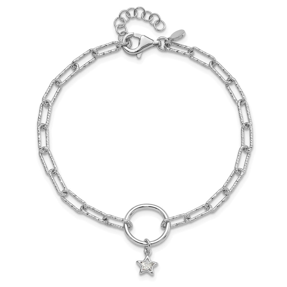 Sterling Silver Rhodium-plated D/C CZ Star 7in w/1in ext. Bracelet