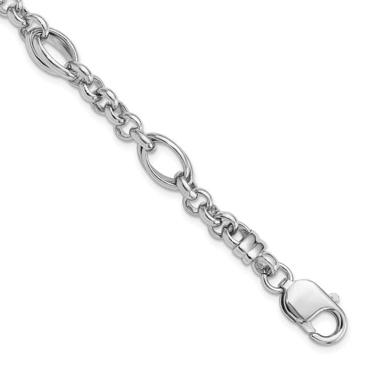 Sterling Silver Rhodium-plated Fancy Link 7.5in Bracelet