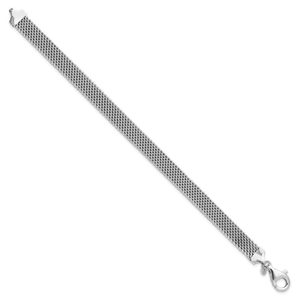 Sterling Silver Rhodium-plated Polished 7.5in 8mm Mesh Woven Bracelet
