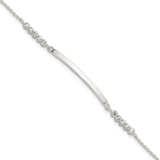 Sterling Silver Rhodium-plated CZ 7in w/1in ext. ID Bracelet