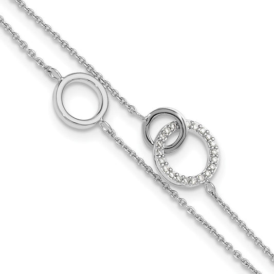 Sterling Silver RH-plated CZ Double Strand Circles w/1.25in Ext Bracelet