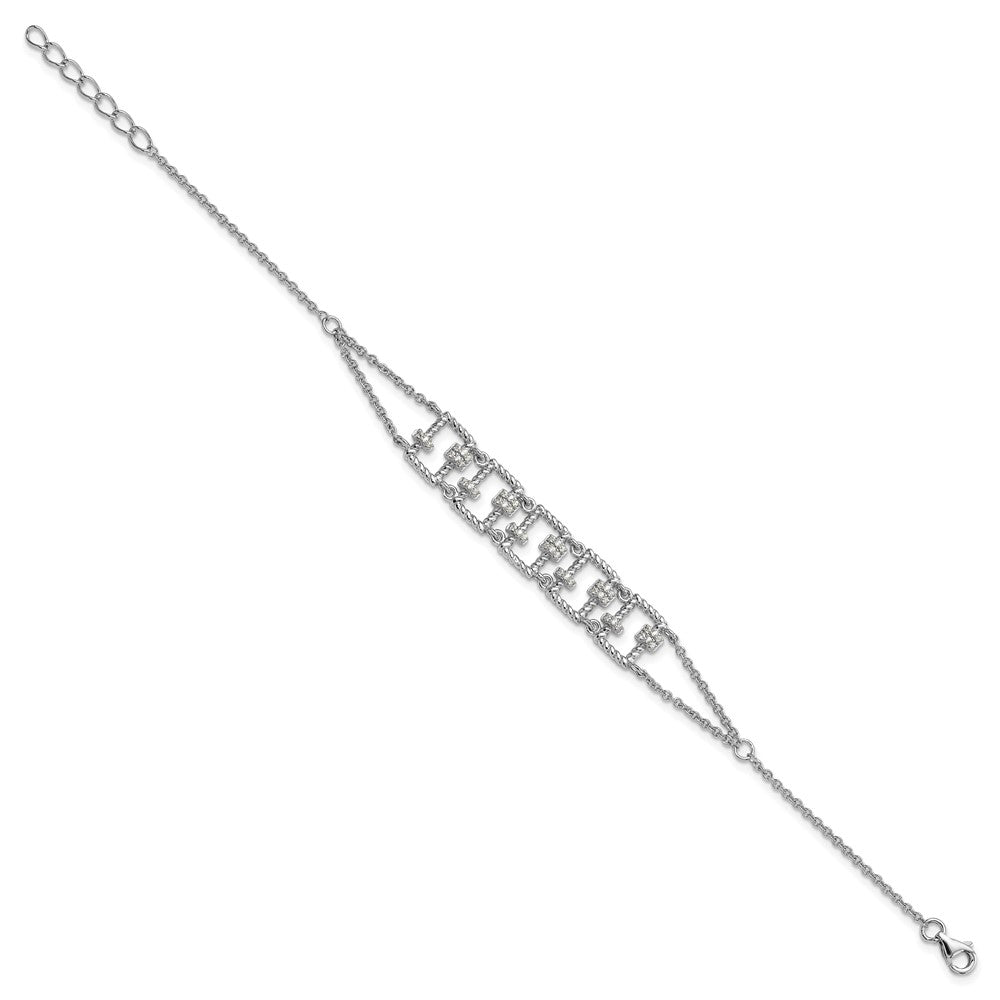 Sterling Silver Rhodium-plated Fancy 7in w/1in ext CZ Bracelet