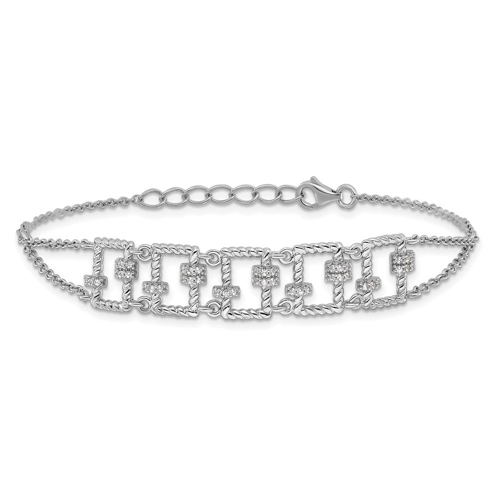 Sterling Silver Rhodium-plated Fancy 7in w/1in ext CZ Bracelet