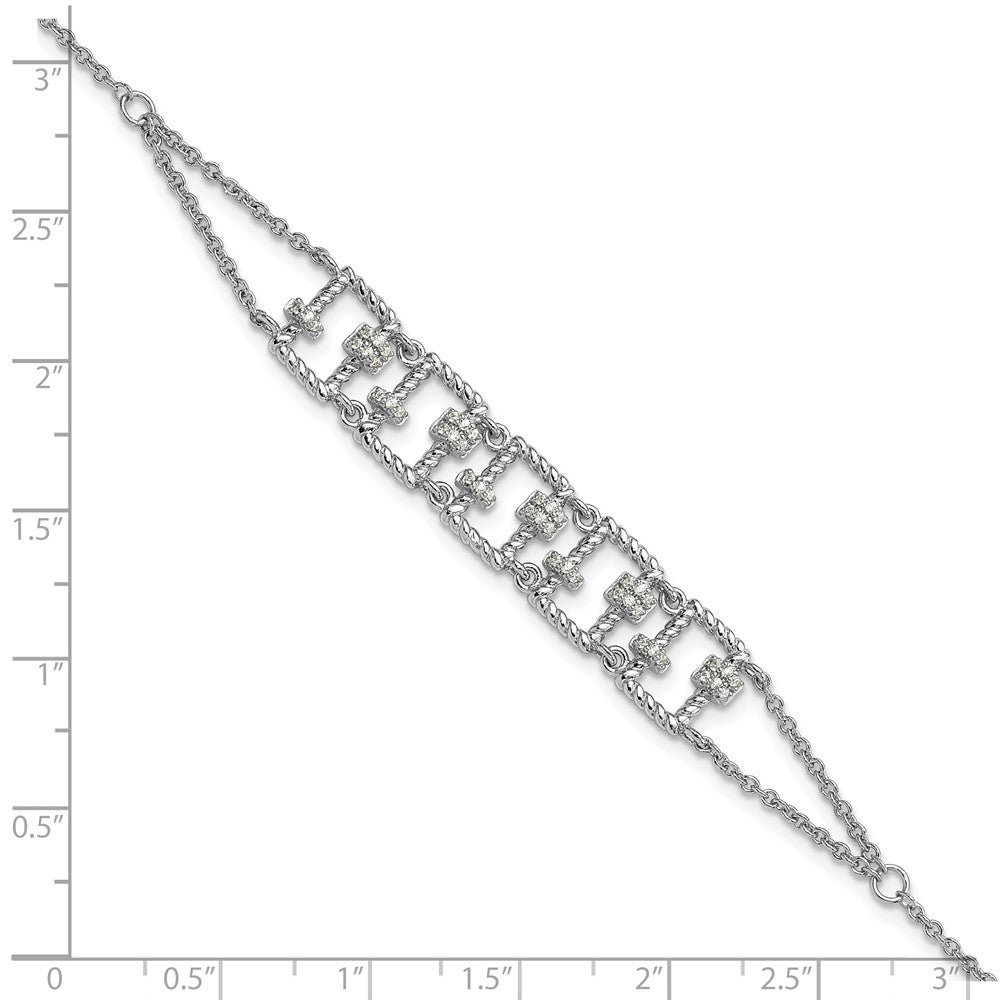 Sterling Silver Rhodium-plated Fancy 7in w/1in ext CZ Bracelet