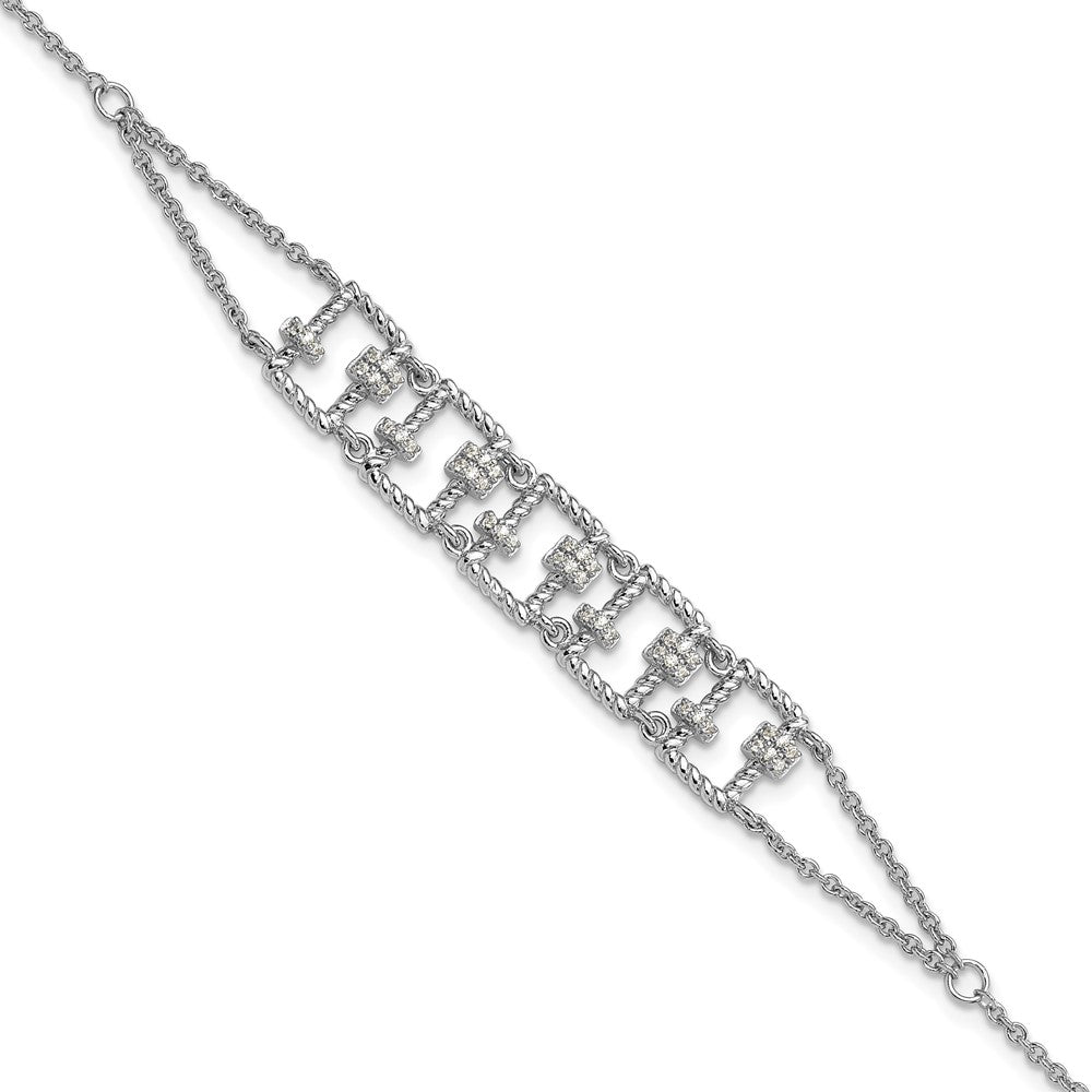 Sterling Silver Rhodium-plated Fancy 7in w/1in ext CZ Bracelet