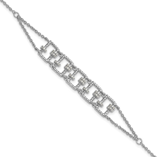 Sterling Silver Rhodium-plated Fancy 7in w/1in ext CZ Bracelet