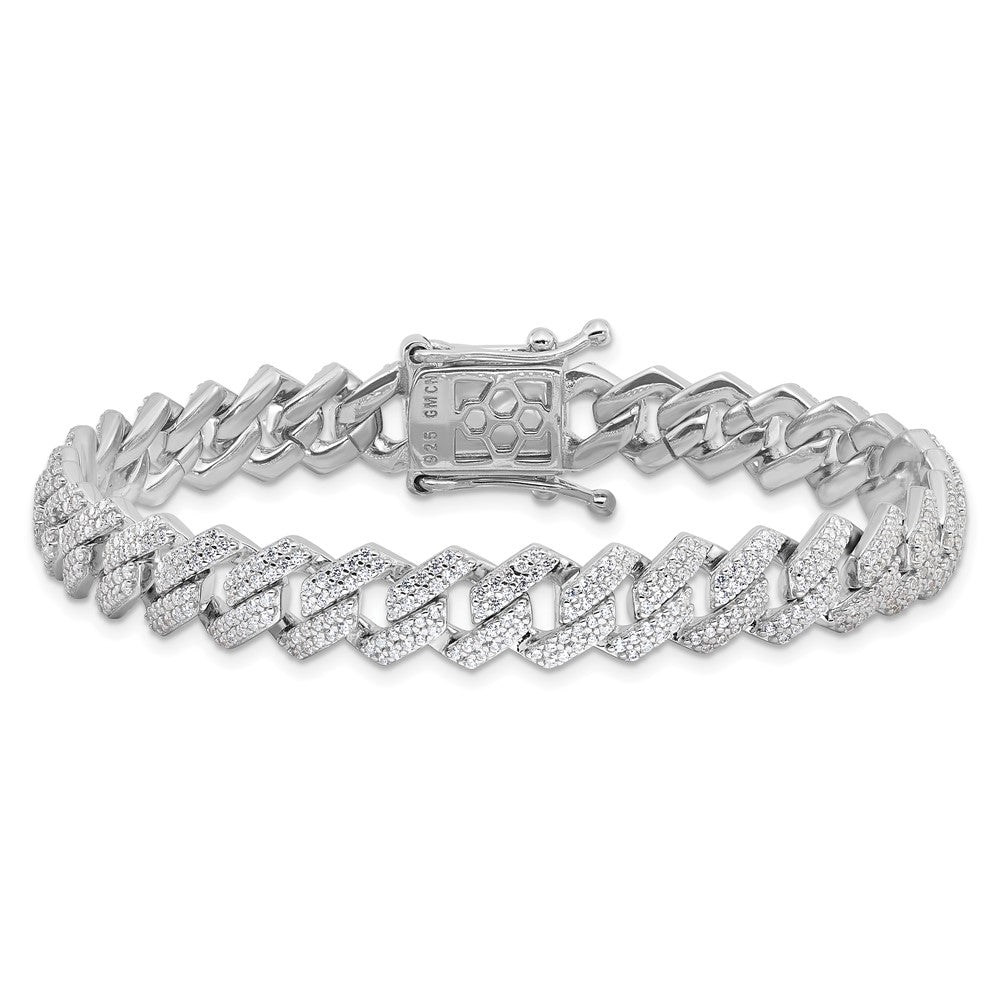 Sterling Silver Rhodium-plated Micro Pav‚ CZ Monaco Link 7.5in Bracelet