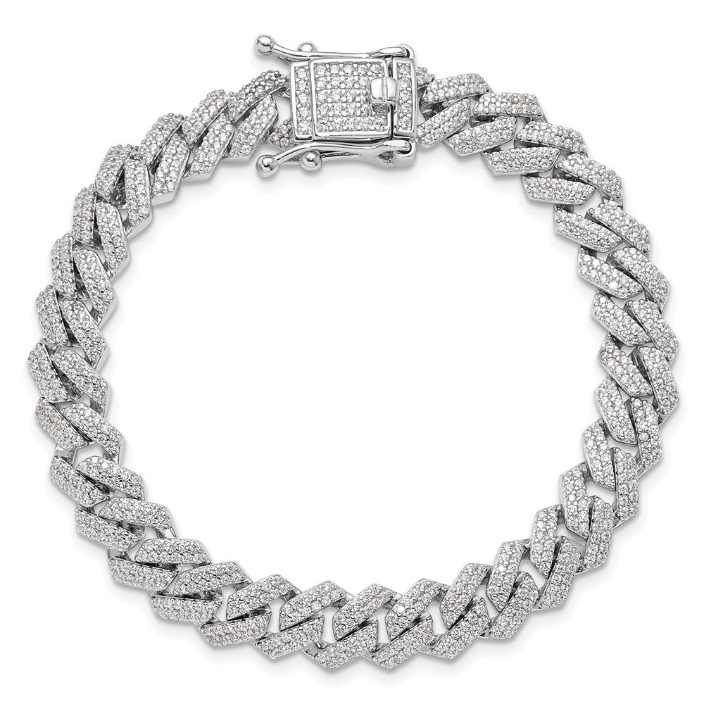 Sterling Silver Rhodium-plated Micro Pav‚ CZ Monaco Link 7.5in Bracelet