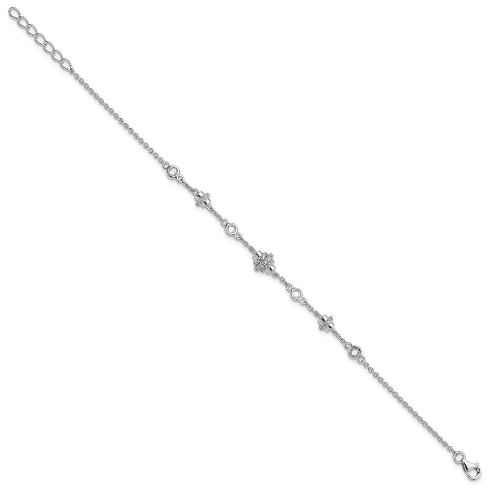 Sterling Silver Rhodium-plated Fancy CZ  7in w/1in ext Bracelet