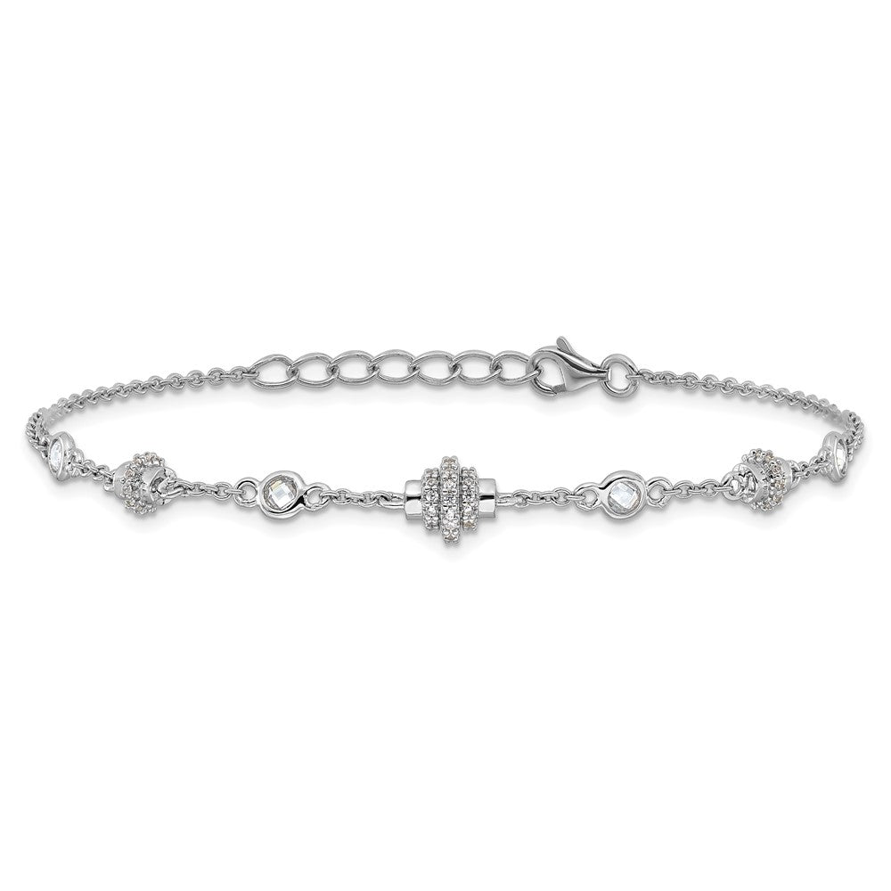 Sterling Silver Rhodium-plated Fancy CZ  7in w/1in ext Bracelet