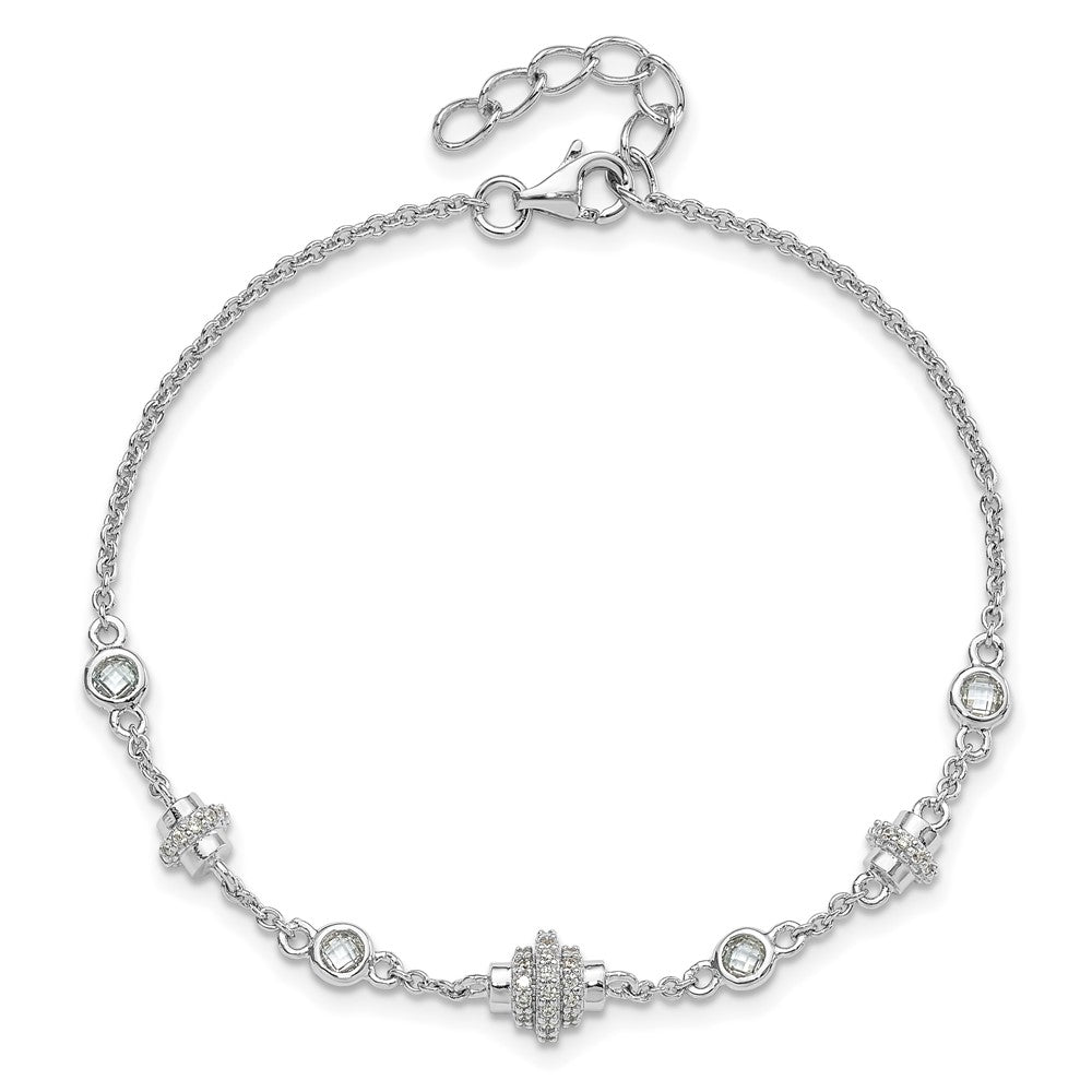 Sterling Silver Rhodium-plated Fancy CZ  7in w/1in ext Bracelet