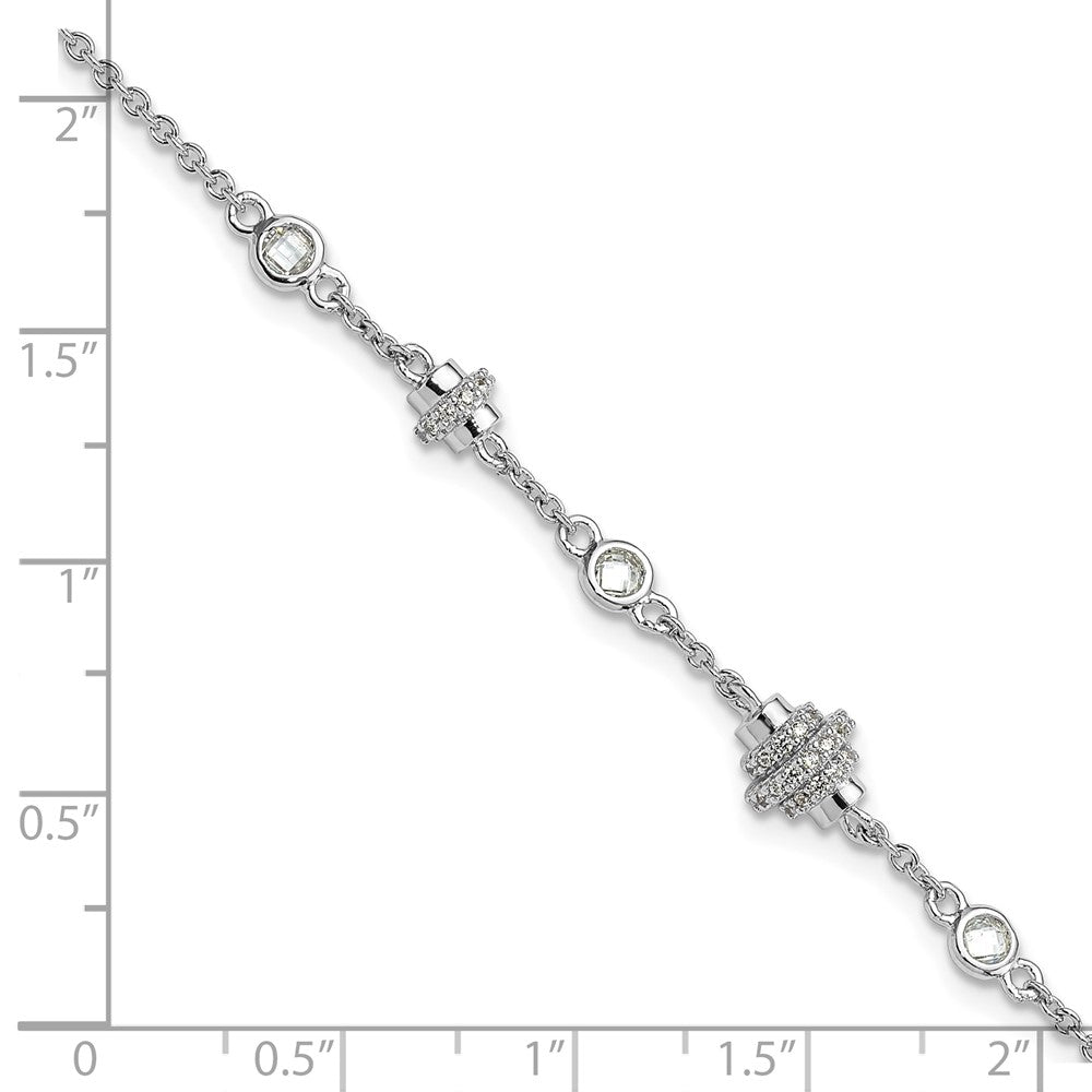 Sterling Silver Rhodium-plated Fancy CZ  7in w/1in ext Bracelet