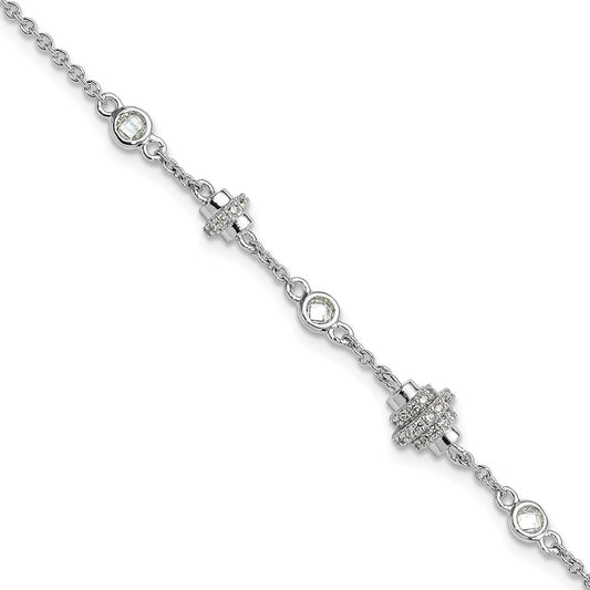 Sterling Silver Rhodium-plated Fancy CZ  7in w/1in ext Bracelet