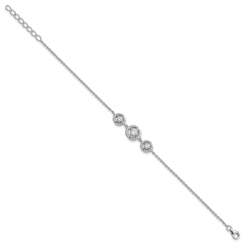 Sterling Silver Rhodium-plated Fancy CZ 7in w/1in ext Bracelet