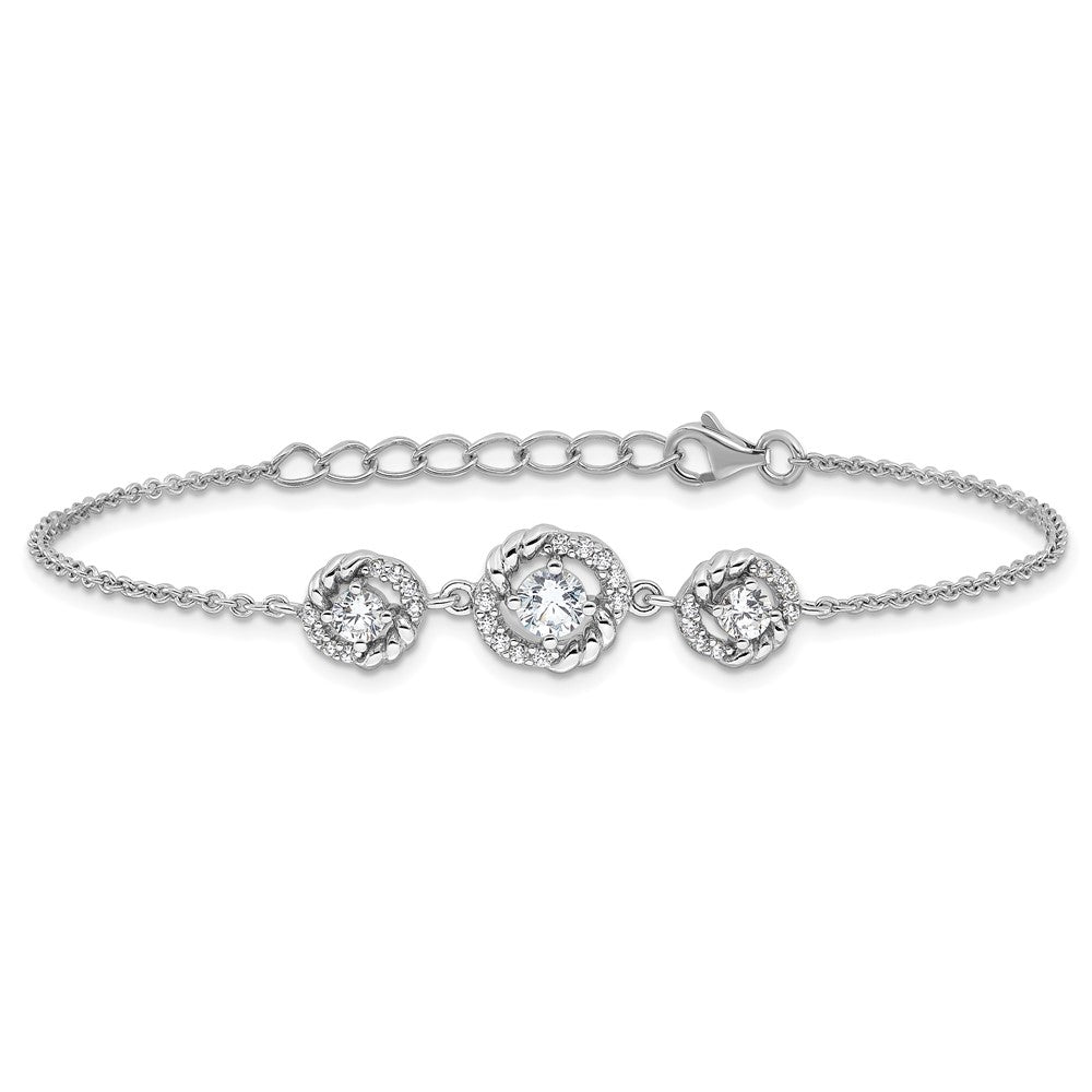 Sterling Silver Rhodium-plated Fancy CZ 7in w/1in ext Bracelet