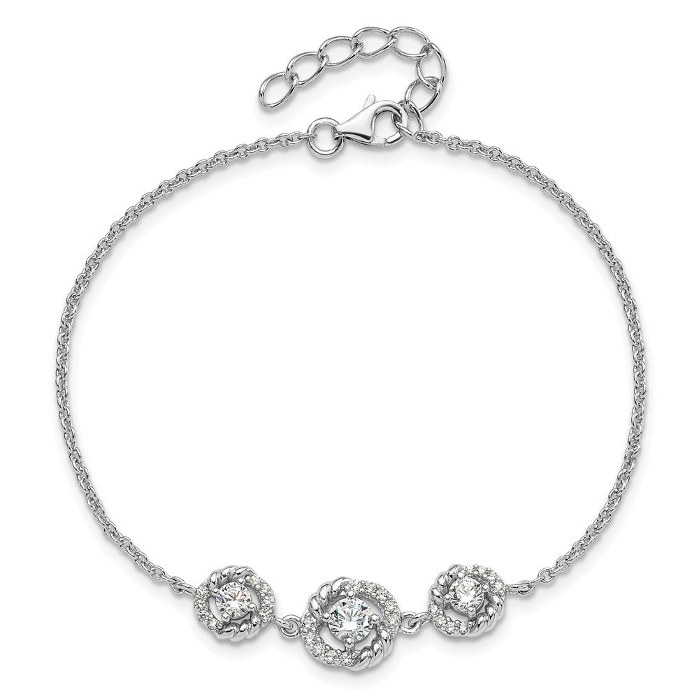 Sterling Silver Rhodium-plated Fancy CZ 7in w/1in ext Bracelet