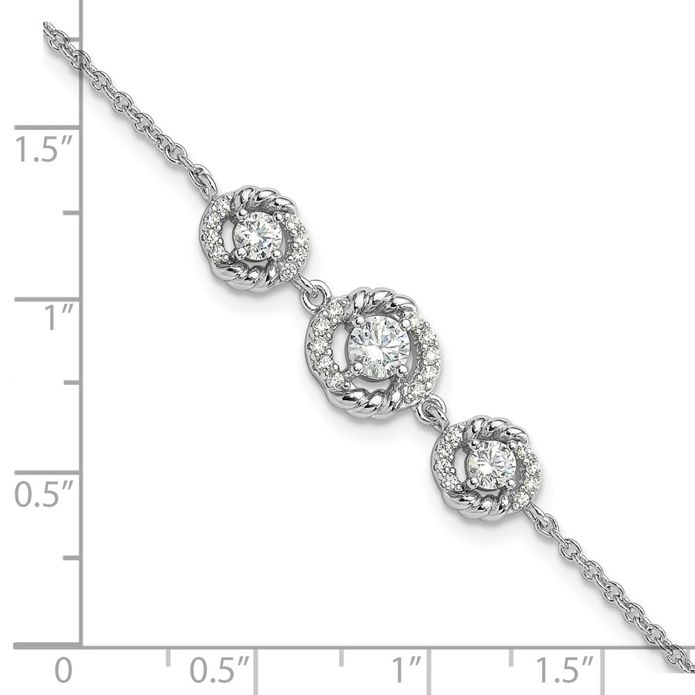 Sterling Silver Rhodium-plated Fancy CZ 7in w/1in ext Bracelet